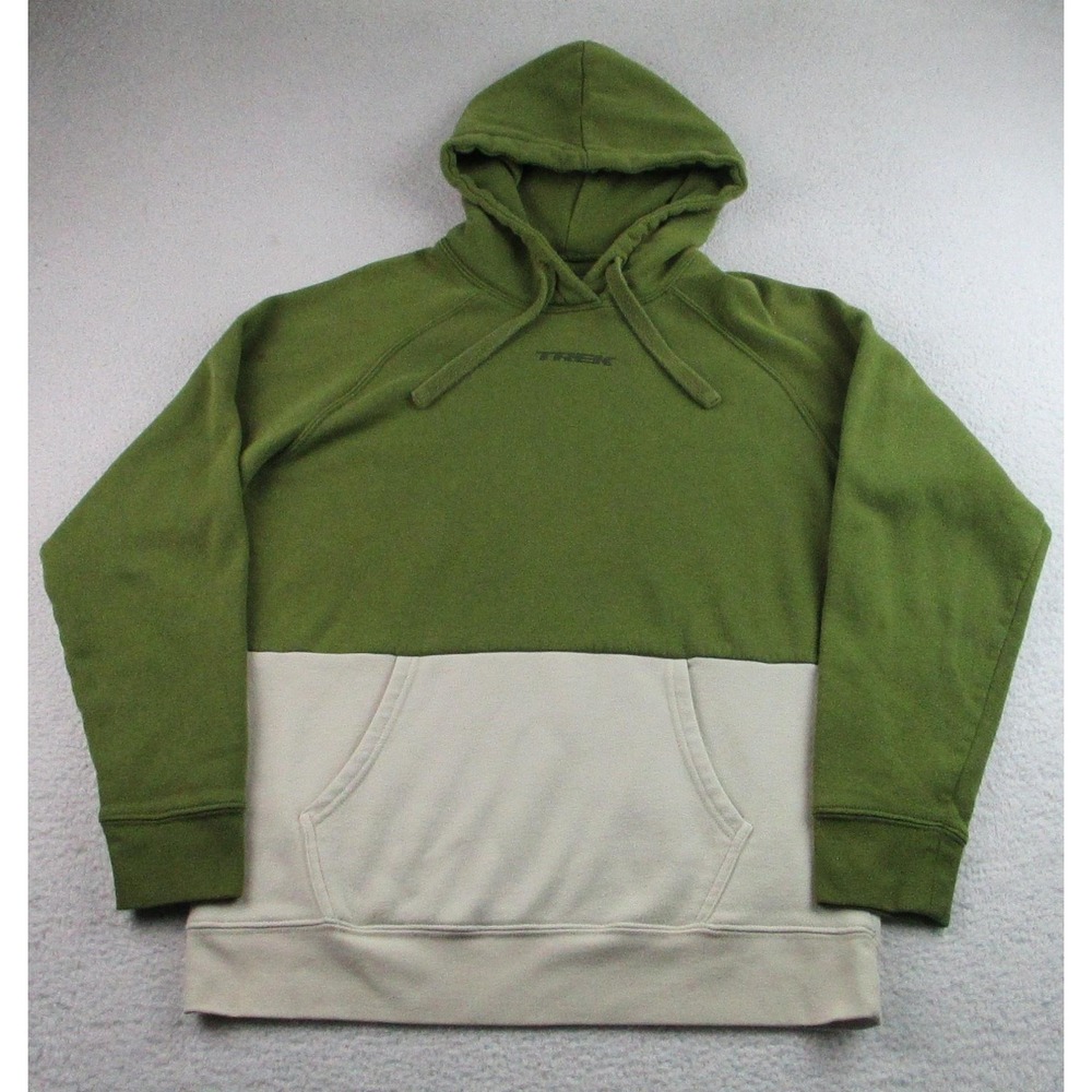 Trek Hoodie‎ Mens Large Green Cream Colorblock Pullover Sportiqe Cycling Logo